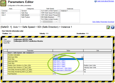 Parameters Editor with the Safe Input SDIp values shown and circled.